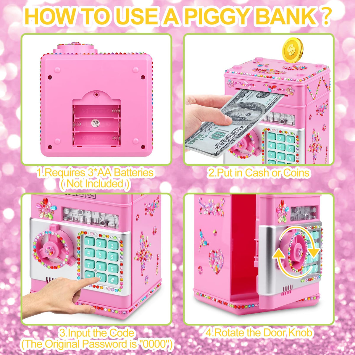Ranphykx piggy bank dual storage for coins and bills keeps allowances organized.