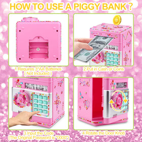 Ranphykx piggy bank dual storage for coins and bills keeps allowances organized.
