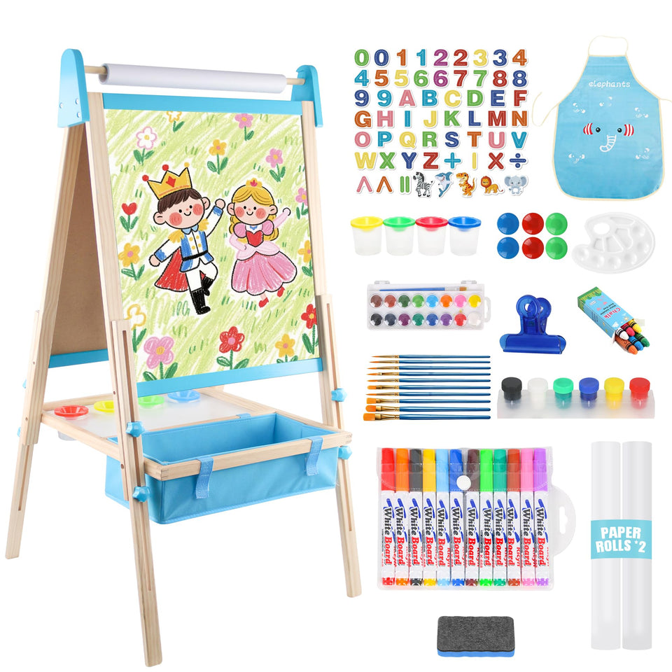 Ranqibo wooden kids easel with adjustable height supports growing artists at home