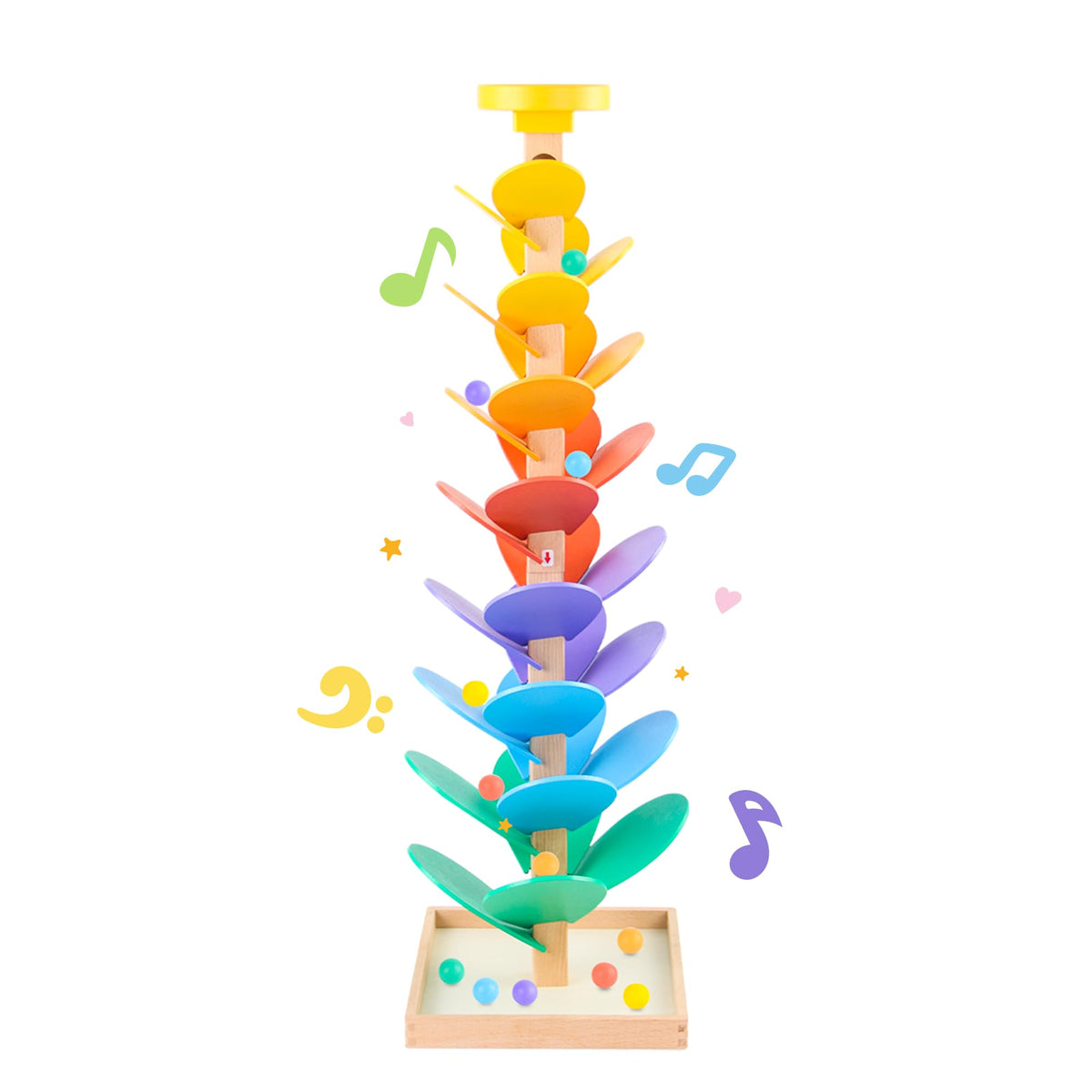 Ranqibo wooden marble run music tree with colorful leaves for sensory play