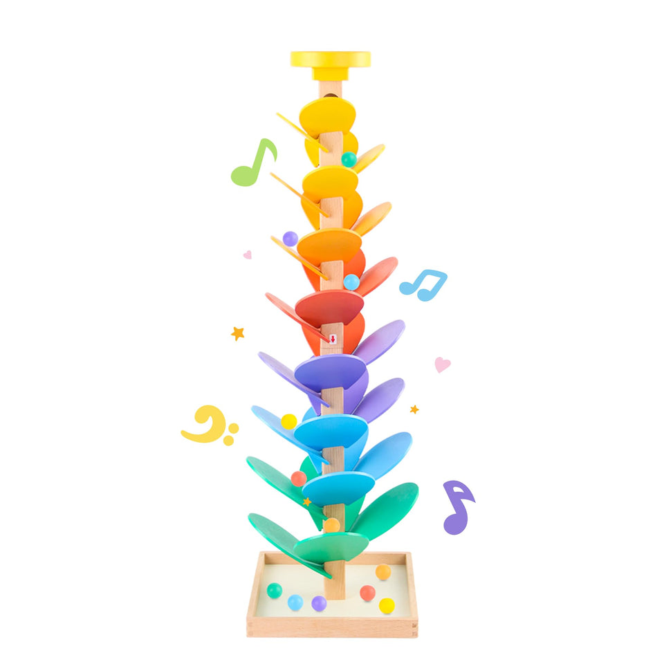 Ranqibo wooden marble run music tree with colorful leaves for sensory play
