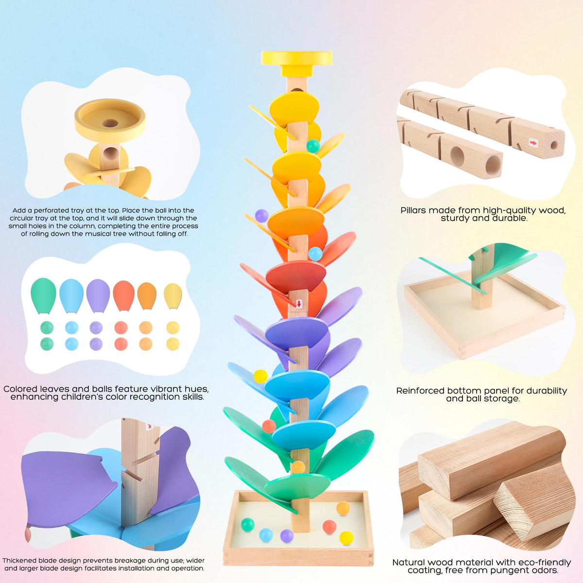 Ranqibo yellow disc tray guides marbles along secure leaf tracks
