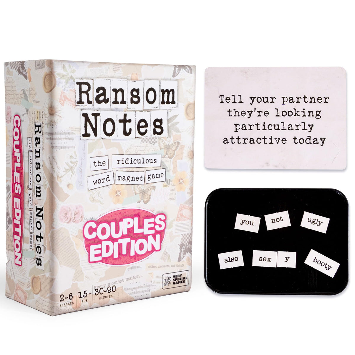 Ransom Notes Couples Edition box packaging showcases a ready-to-play party kit for memorable game nights.