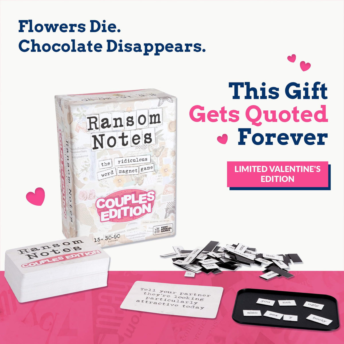 Ransom Notes Couples Edition packaging and components ready for a stand-alone party night.