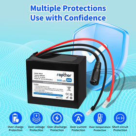 Rapthor 24V battery pack with DC plug and cable connector for easy integration.