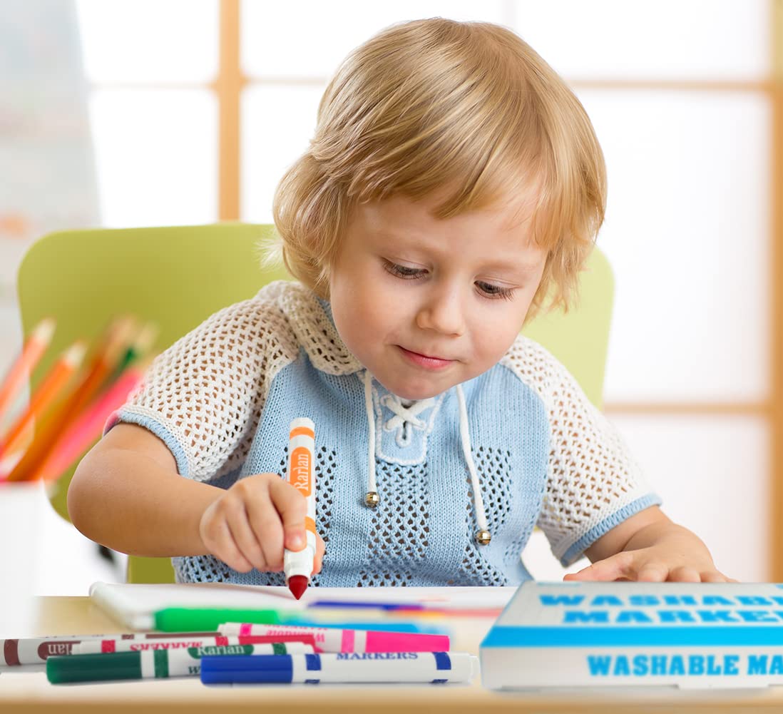 Rarlan markers in use by kids for drawing and crafts.