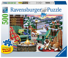 Ravensburger Après All Day features cozy fire and s'mores on the porch for calm evenings