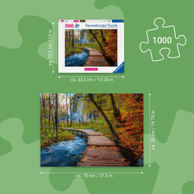 Ravensburger Autumnal Wooden Trail puzzle with wooden stairs to the beach