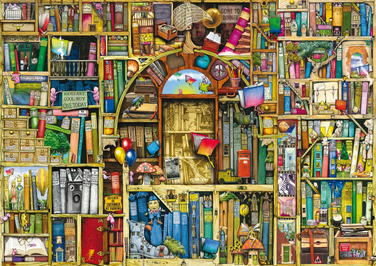 Ravensburger The Bizarre Bookshop 2 puzzle cover, inviting start to immersive puzzling sessions.