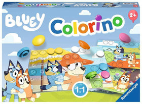 Ravensburger Bluey Colorino caps snap onto the board to support fine motor development.