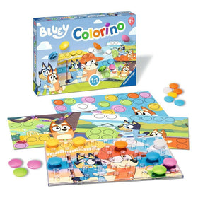 Ravensburger Bluey Colorino transparent pegboard keeps components organized during play.