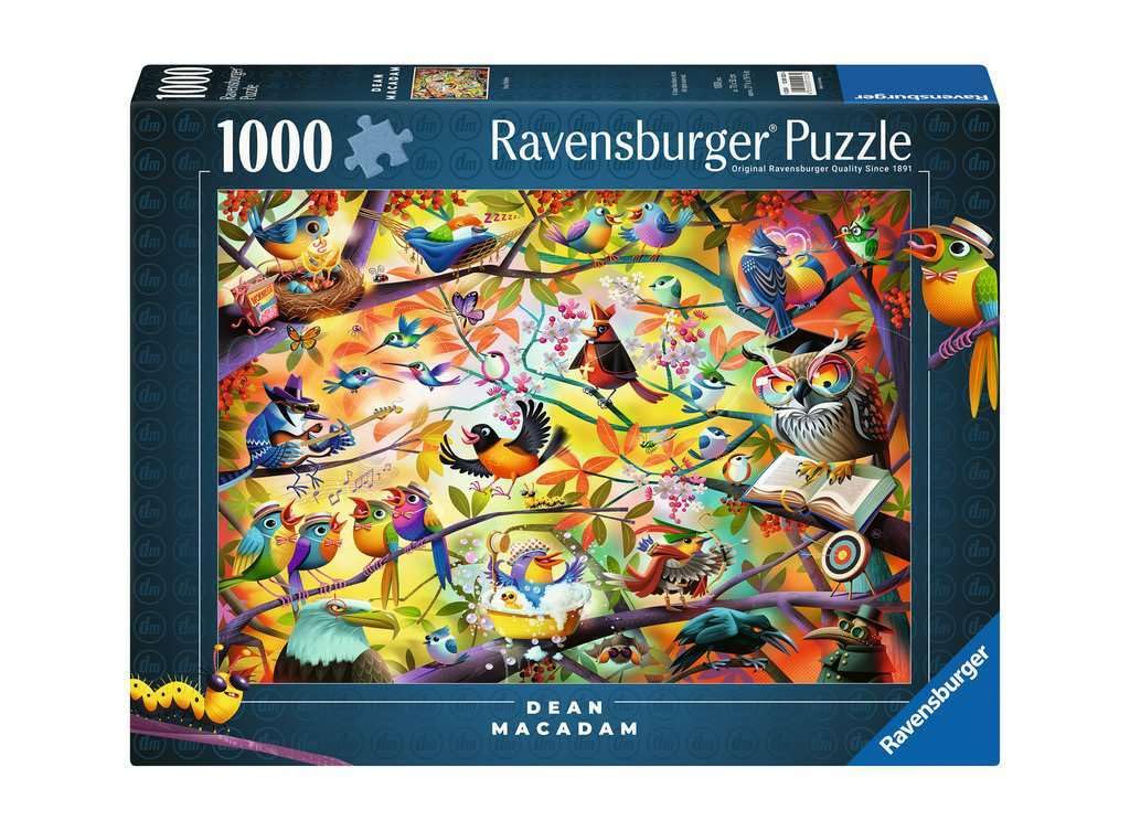 Ravensburger Busy Birdies puzzle scene with vivid birds for relaxing evenings