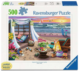 Ravensburger Cabana Retreat 500-piece puzzle — tropical-cabana-scene, ideal for relaxing evenings.