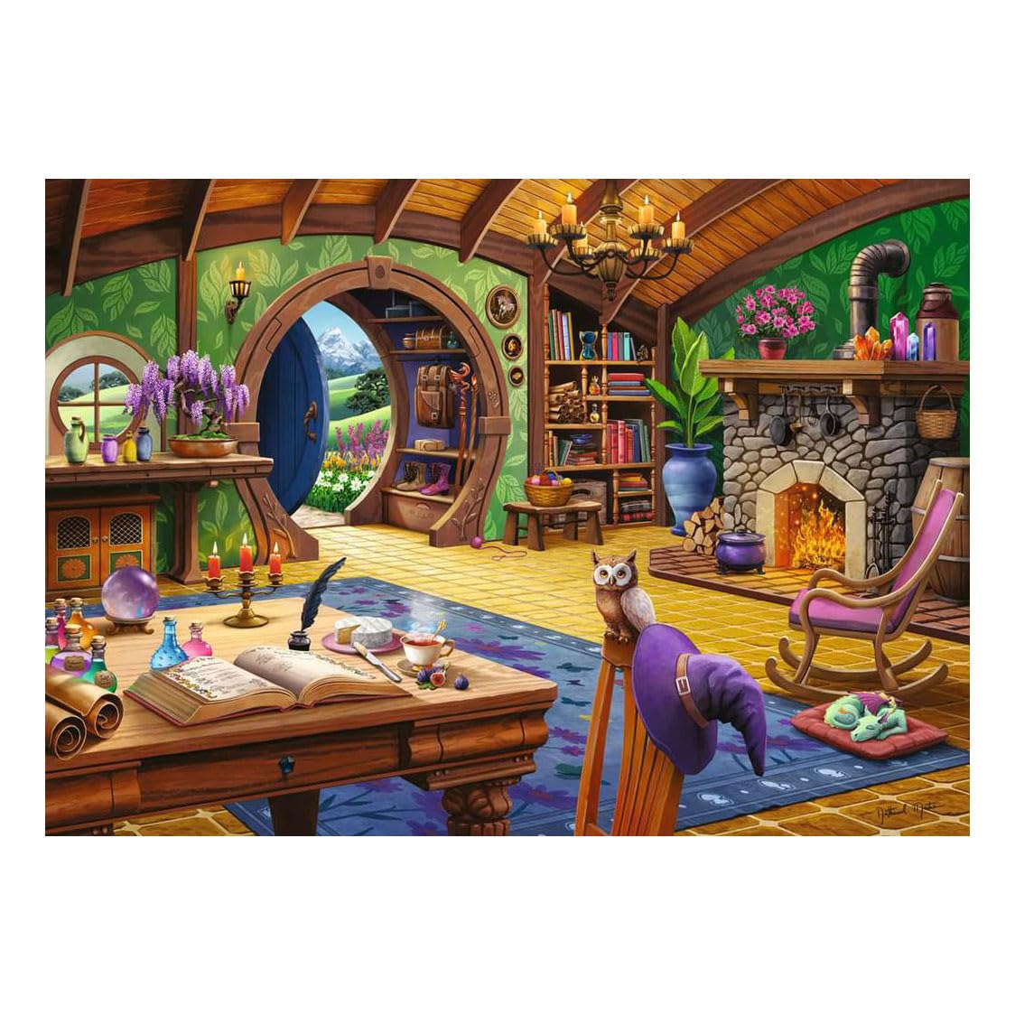 Ravensburger Charmed Cottage puzzle, glare-free linen finish, vibrant image for comfortable viewing and long solves.