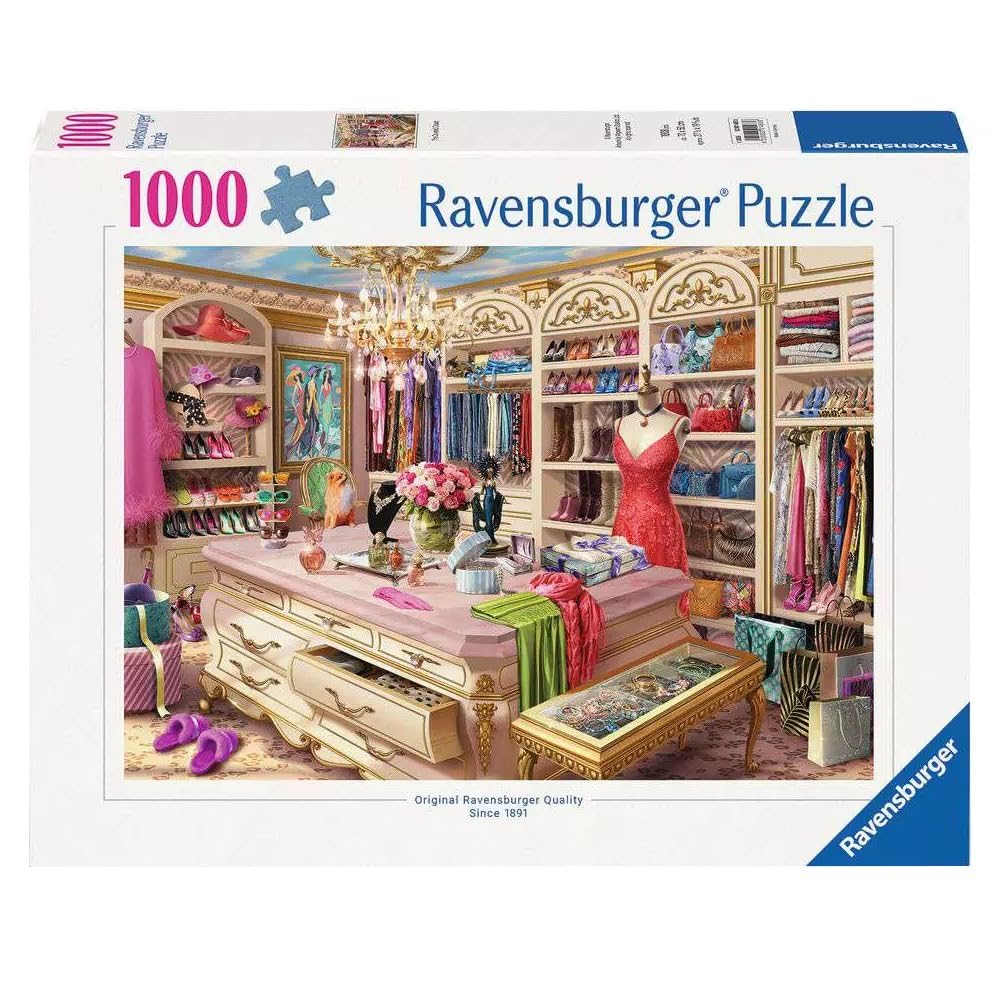 Ravensburger The Coveted Closet puzzle cover image, vibrant wardrobe scene for immersive puzzling sessions.