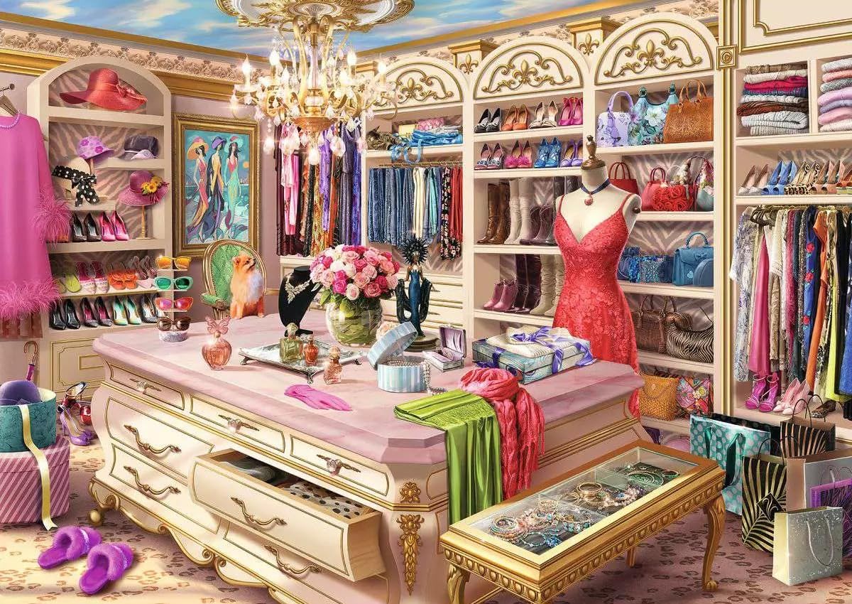 Ravensburger The Coveted Closet shoe display invites engaging, mood-boosting solo puzzling.