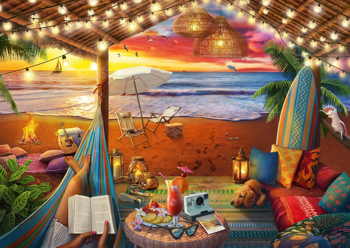 Ravensburger Cozy Cabana Puzzle glare-free pieces reduce eye strain during assembly.