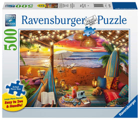 Ravensburger Cozy Cabana Puzzle large-format pieces ease handling for adults and kids.