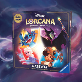 Ravensburger Disney Lorcana Gateway family play setup suitable for ages 8 and up.