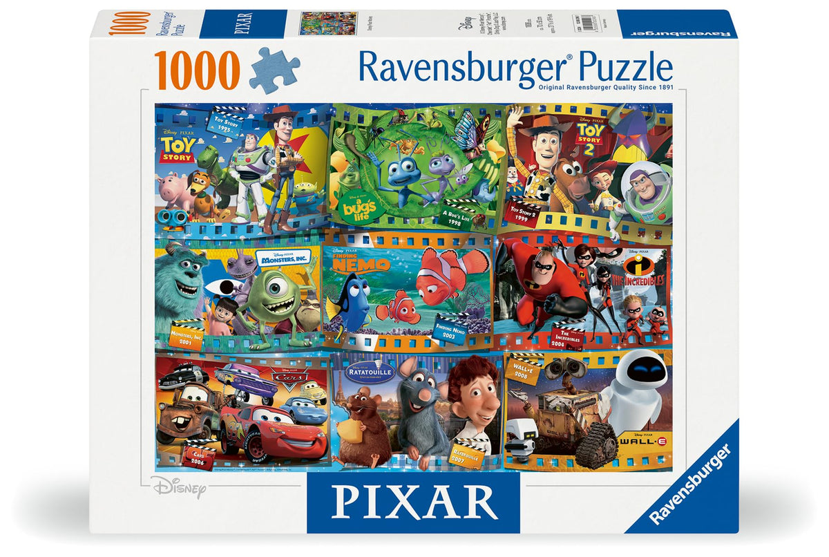 Ravensburger Disney-Pixar 1000-piece puzzle pieces closeup highlighting precise cutting.