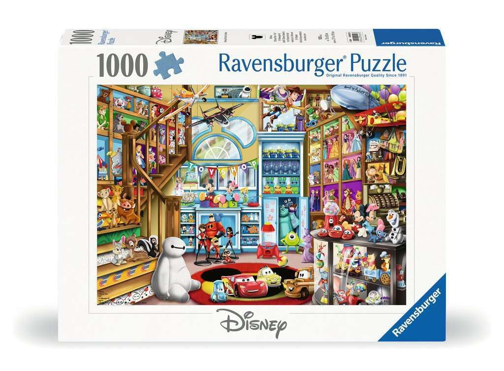 Ravensburger Disney-Pixar toy store scene puzzle enhances family time with colorful characters.