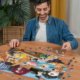 Ravensburger Dog Days of Summer frisbee catch scene puzzle, ideal for collaborative puzzling