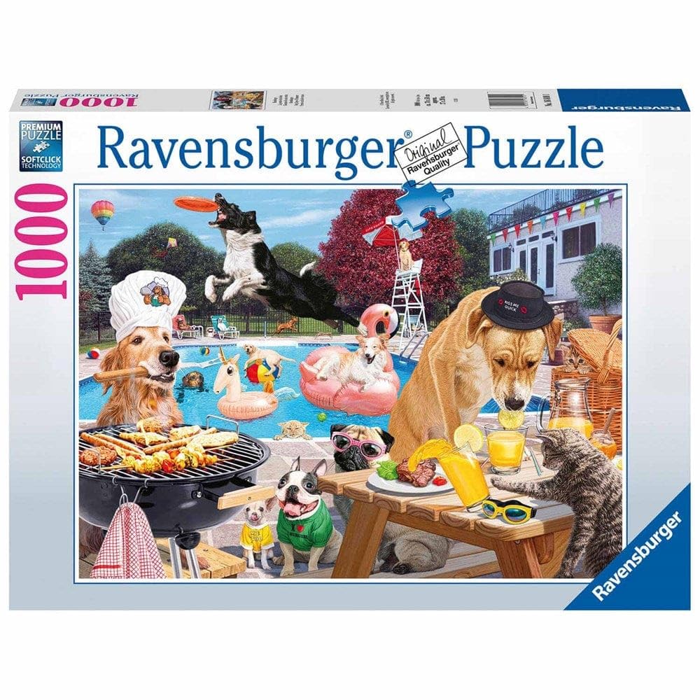 Ravensburger Dog Days of Summer pool party scene puzzle for relaxing evenings with family