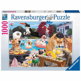 Ravensburger Dog Days of Summer pool party scene puzzle for relaxing evenings with family
