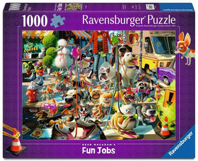 Ravensburger The Dog Walker 1000-piece puzzle hero, vibrant city scene for relaxing sessions.