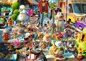 Ravensburger The Dog Walker whimsical urban dog parade, ideal for family puzzle night.