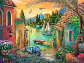 Ravensburger European Villa Views Lake Como scene for immersive, relaxing puzzling.
