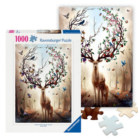 Ravensburger Fantasy Deer 1000-piece puzzle with a glowing deer in an enchanted forest.