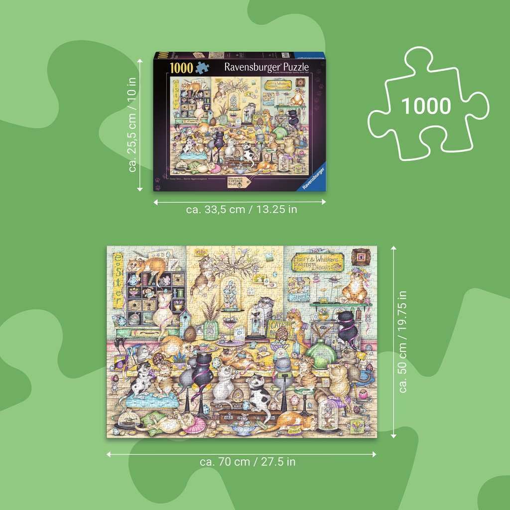 Ravensburger festive feline chaos shows whimsy and charming details.
