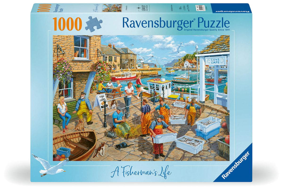 Ravensburger Fisherman's Life nets and buoys close-up, great for boosting patience and spatial skills.