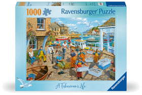 Ravensburger Fisherman's Life nets and buoys close-up, great for boosting patience and spatial skills.
