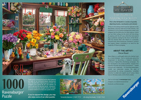 Ravensburger Flower Arranger's Shed linen finish delivers premium tactile quality
