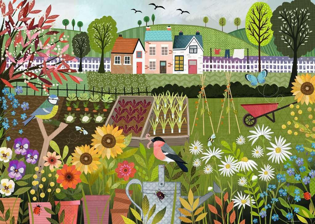 Ravensburger Garden Allotment puzzle flowers bloom detail supports mindful concentration.