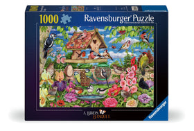 Ravensburger garden-feeder-scene featuring birds for a relaxing puzzle session.