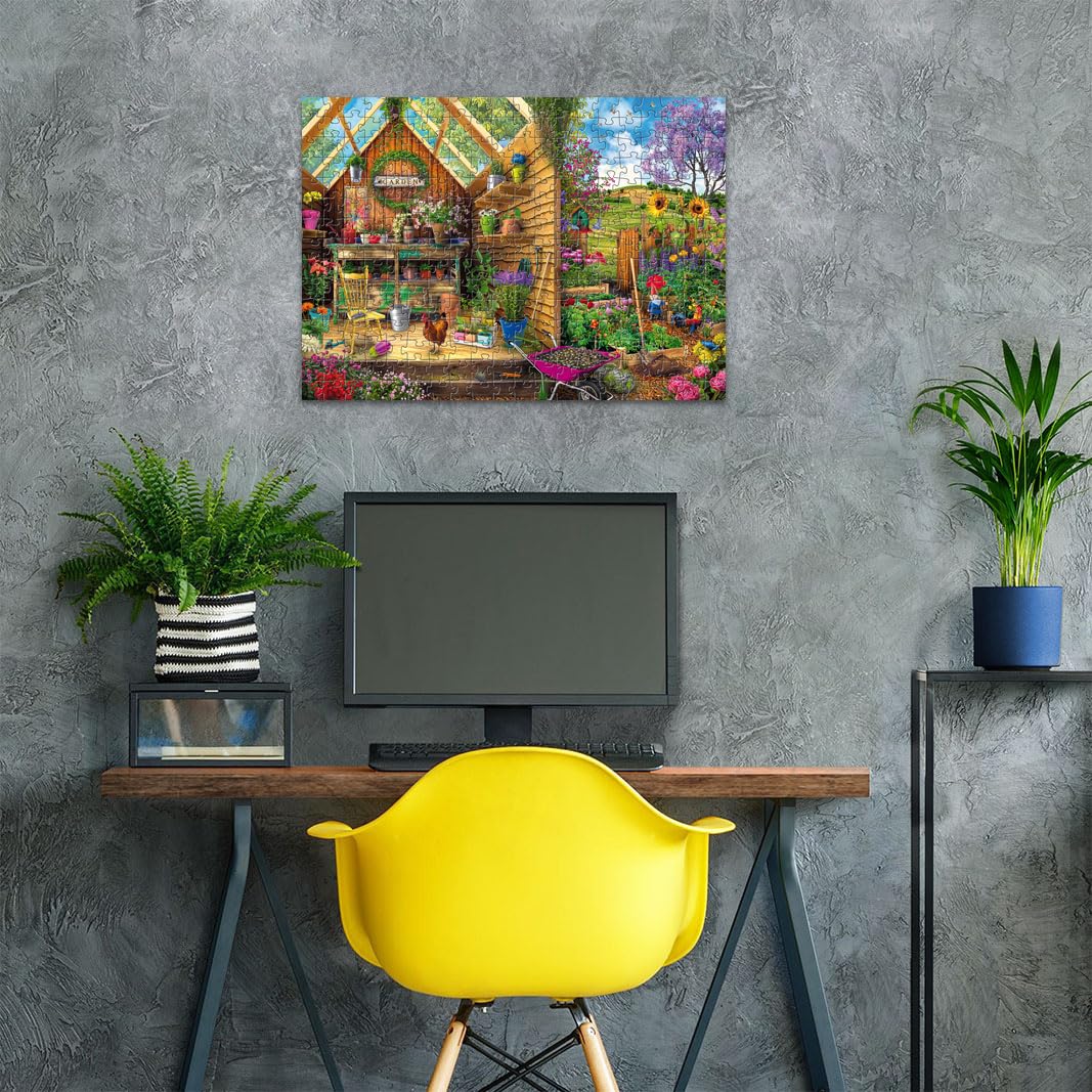 Ravensburger Gardener's Getaway frameable puzzle art ready for display after completion