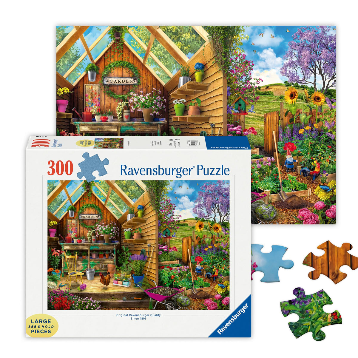 Ravensburger Gardener's Getaway puzzle box with bright art, ideal for calm evenings and mindful focus