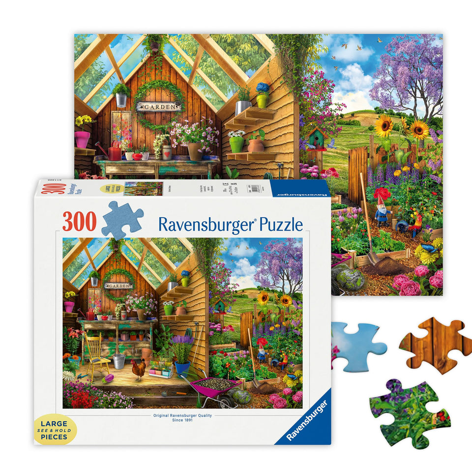 Ravensburger Gardener's Getaway puzzle box with bright art, ideal for calm evenings and mindful focus