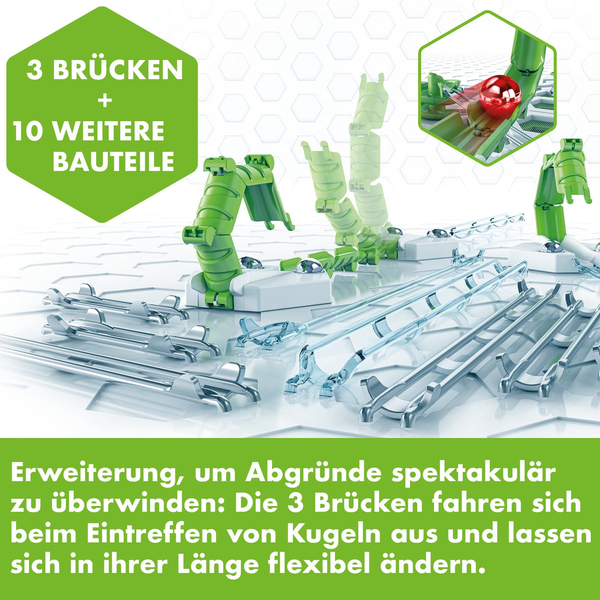 Ravensburger GraviTrax roll-out bridge detailing a new marble route option