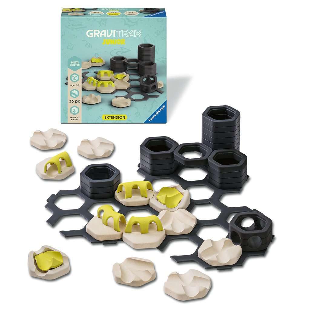 Ravensburger GraviTrax Junior Multi-Routes starter-set connectivity enables bigger, varied tracks.