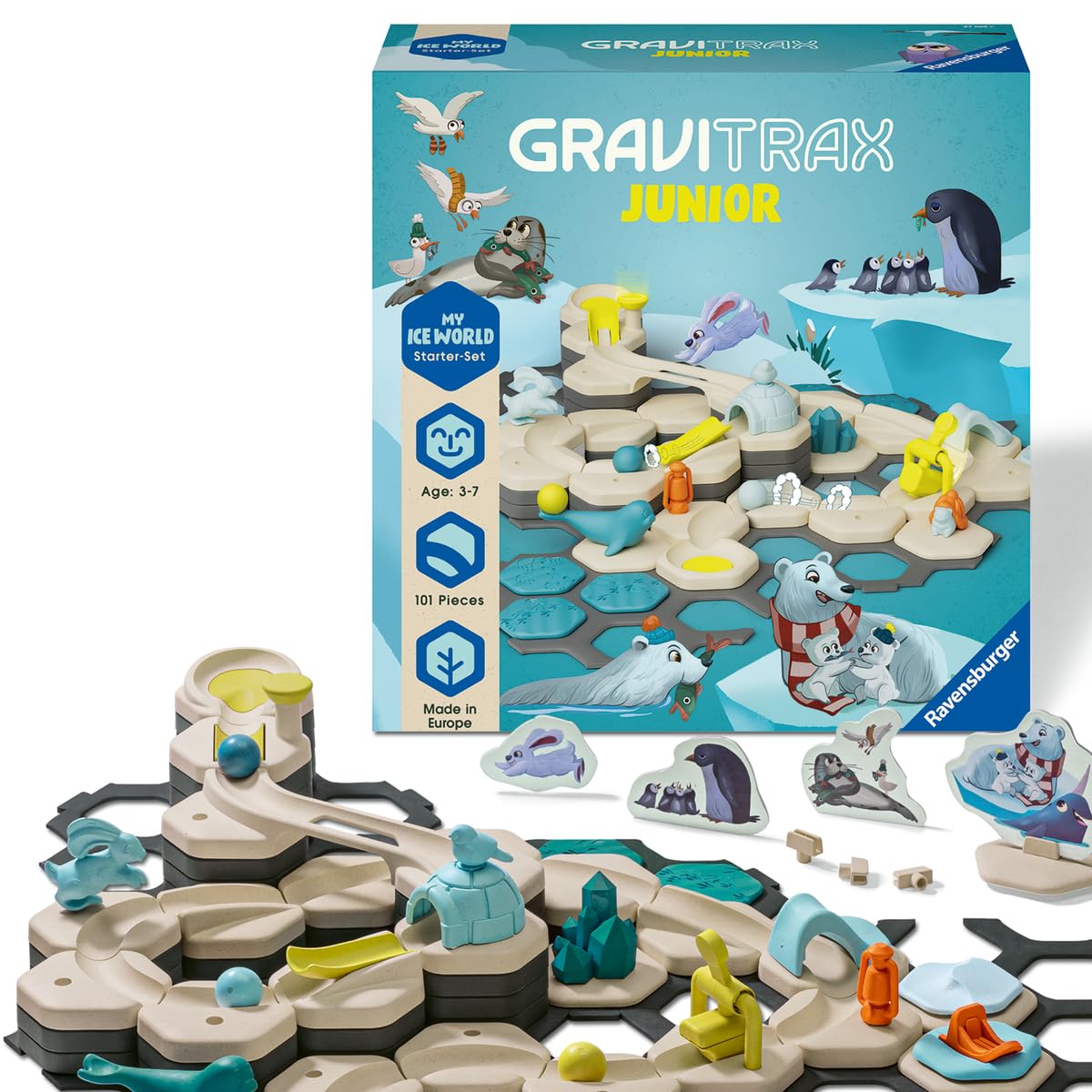Ravensburger GraviTrax Junior Starter Set L Ice with ice-themed tracks for kids.