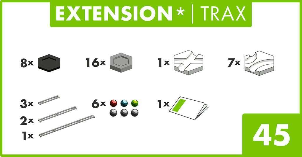 Ravensburger Gravitrax Trax Expansion setup demonstrates ready-to-build marble courses.