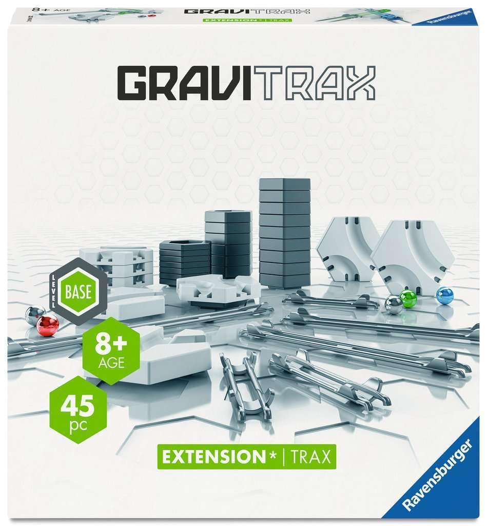 Ravensburger Gravitrax Trax Expansion overview showing limitless marble run ideas.