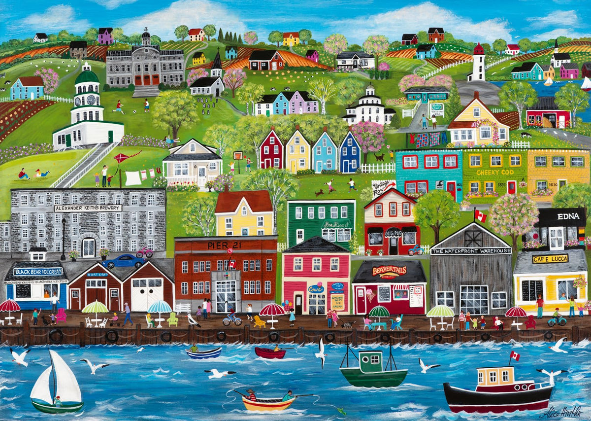 Ravensburger Halifax Harbour puzzle image with boats and waterfront lights for a relaxing evening