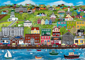 Ravensburger Halifax Harbour puzzle image with boats and waterfront lights for a relaxing evening
