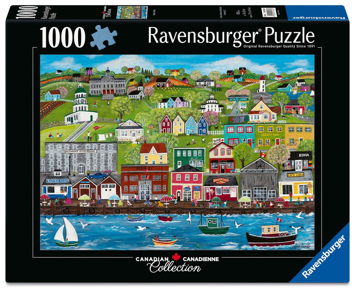 Ravensburger Halifax Harbour puzzle close-up of the Town Clock and historic buildings
