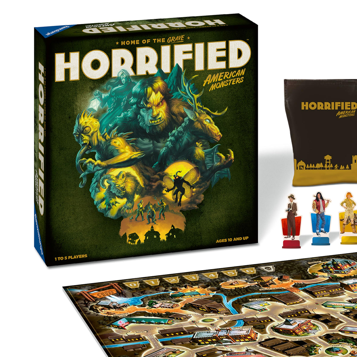 Ravensburger Horrified American Monsters board game setup for epic cooperative play.
